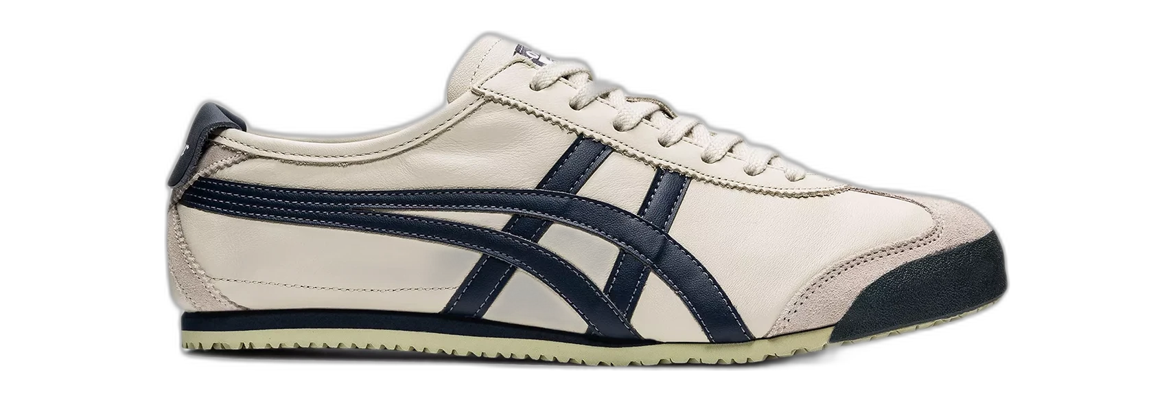 Mexico 66 fra Onitsuka Tiger i cremehvidt læder med to navystriber