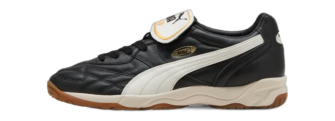 King Indoor sneaker fra PUMA i sort læder med hvid stribe og aftagelig tungeflap