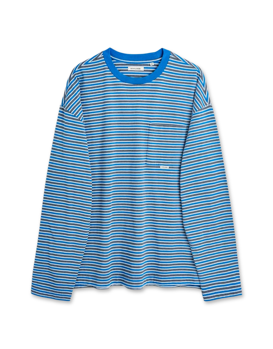 Stripe LS Pocket Tee, 220 Blue fra Sunflower